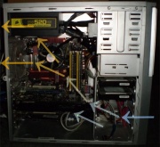 Example of a PC with correct airflow, but poor wiring and a small and inappropriate case for the hardware contained. (11" 9800GTX)